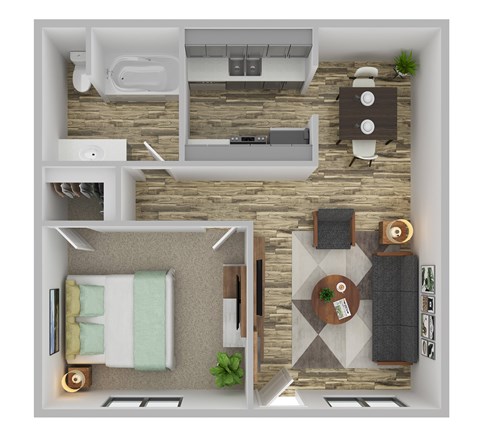 1 Bed 1 Bath Floor Plan at Gilbert Square Apartments, Mesa, 85203